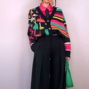 Farm Rio Colorful Mushroom Wool Sweater Cardigan Size M Psychedelic Whimsigoth